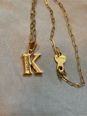 Bracha Gold Initial K Necklace with Crystal Inlay - Gold Letter Pendant